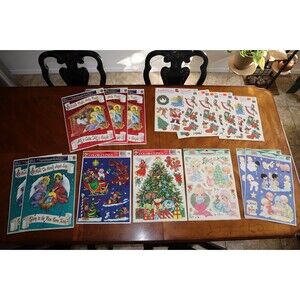 Lot of 15 Vintage 1990s Christmas Holiday Sheets Static Cling Window Nativity